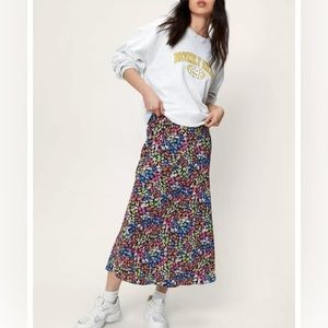 Nasty Gal Floral Printed Midi Skirt